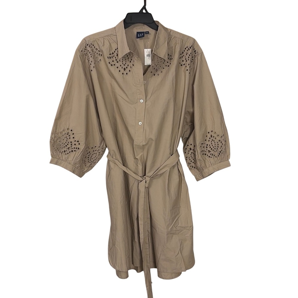 Gap Eyelet Shirt Dress Dark Khaki Cotton Poplin Mini XL 517744-00-1 NWT